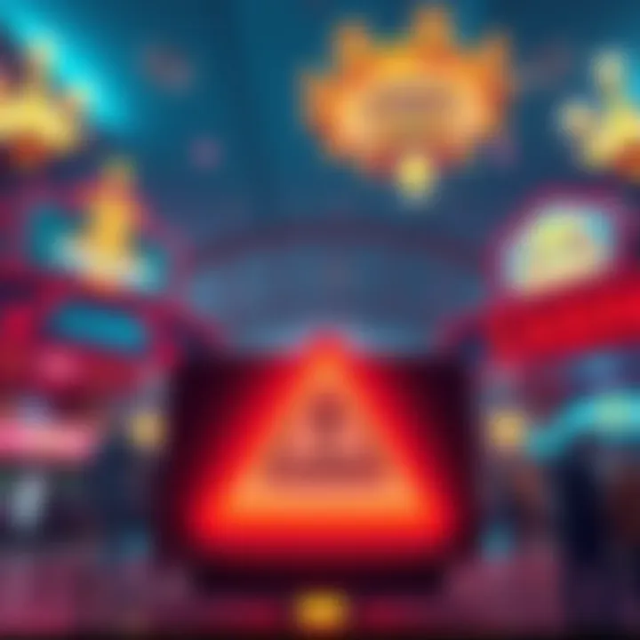 Illustration of an online casino with a warning sign, showcasing issues faced by players