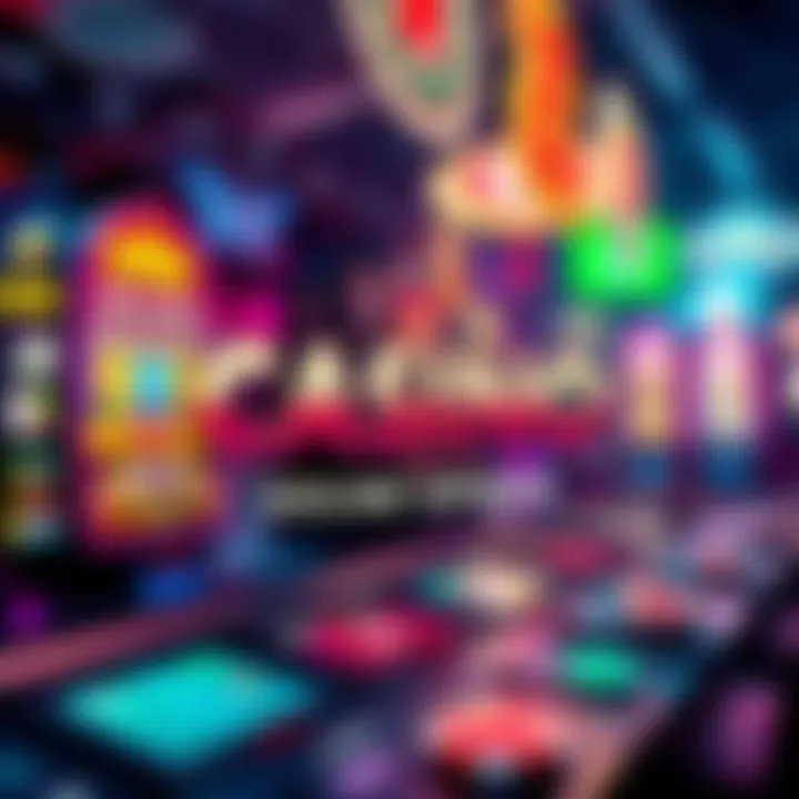 A colorful online casino interface showing free spins promotions with slot machines in the background
