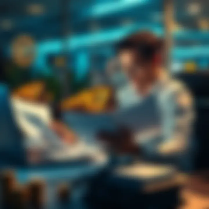 A person sitting at a desk, reviewing documents related to online casino licensing and compliance