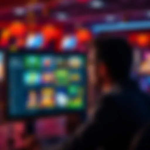 A beginner looking at a computer screen displaying various online casino games and promotions