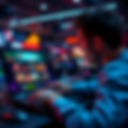 A person looking at a laptop displaying online casino games and platforms