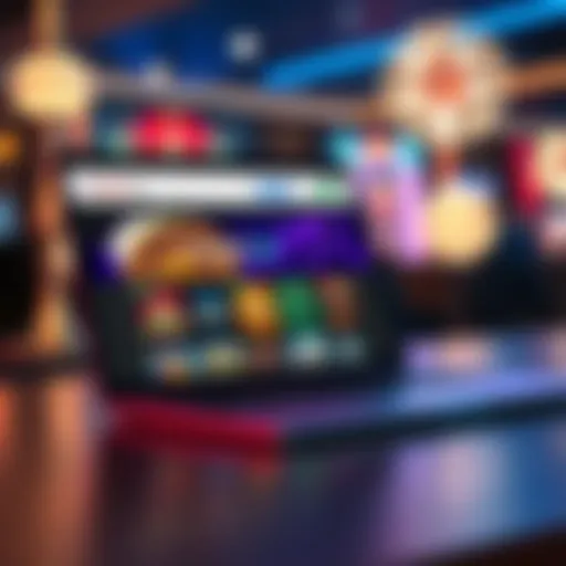 A laptop showing the rolayspin.bet website with casino games and bonuses displayed on the screen.