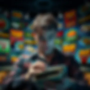 A man looks distressed, staring at his empty wallet surrounded by online casino advertisements.
