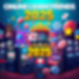 A vibrant illustration showcasing new online casino games and platforms for 2025, featuring colorful graphics of slot machines and card games.