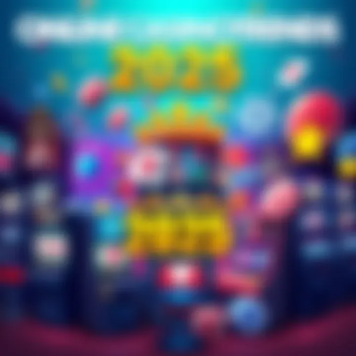 A vibrant illustration showcasing new online casino games and platforms for 2025, featuring colorful graphics of slot machines and card games.