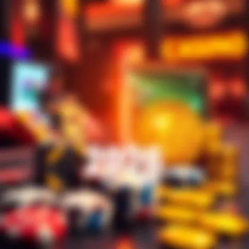 A graphic showing a comparison between online casinos with cash and cryptocurrency options, featuring gaming elements like chips and digital coins.