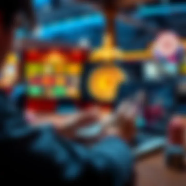 A person playing at an online casino on a laptop, showing various casino games on the screen.