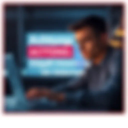A graphic showing a person looking concerned while using a laptop, indicating internet fraud related to double deposit errors.
