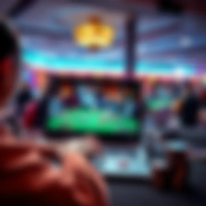 A person playing an online gambling game with international players on a laptop