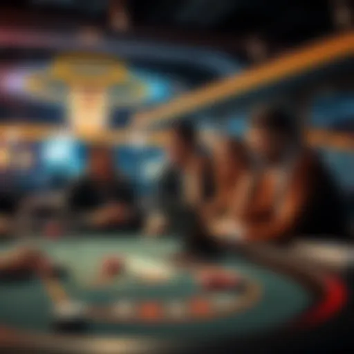 A group of people discussing online gambling trends at a casino table.