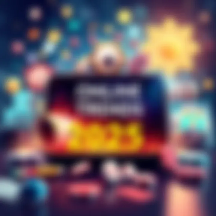 A colorful illustration showing various online gambling activities like poker, slots, and sports betting on digital devices.