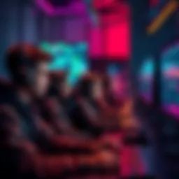 A group of gamers sitting at computers, some focused on familiar sites while others look at new platforms on their screens.