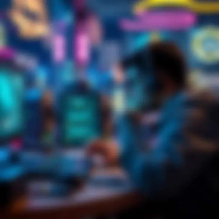 A person examines an online gaming platform on a laptop, highlighting interface and security features.