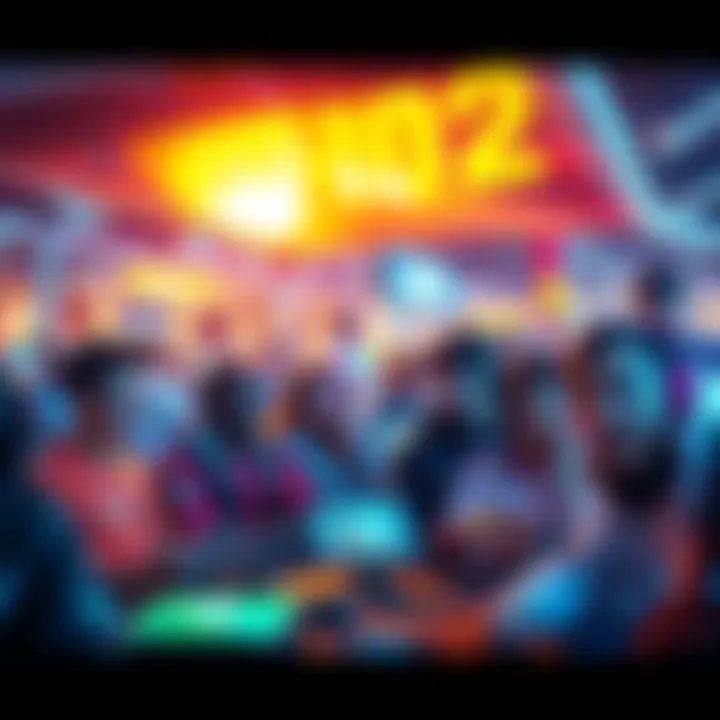 A vibrant scene showcasing diverse gamers engaging with futuristic games on various devices, highlighting the excitement of online gaming in 2026