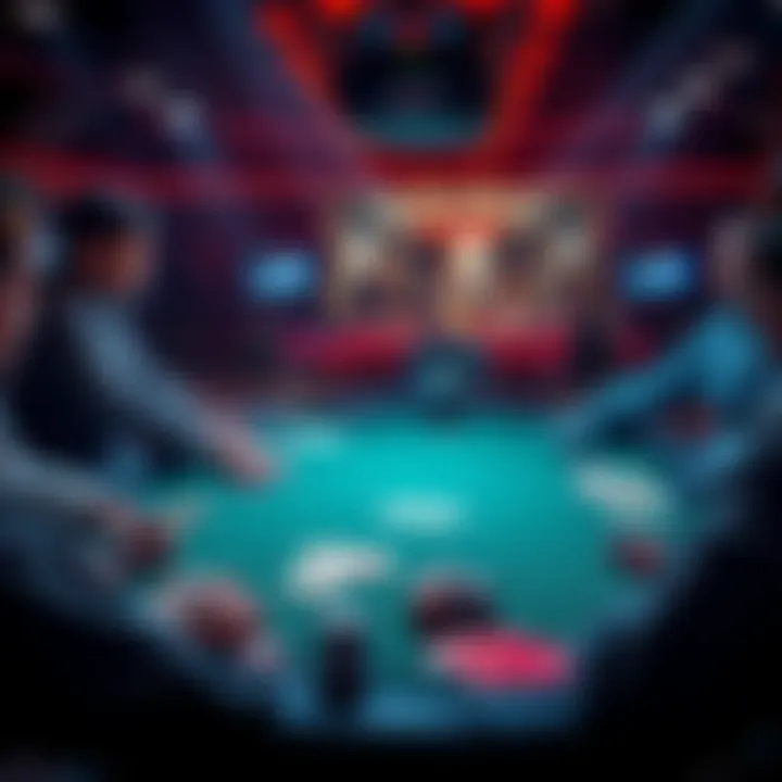 A visual of an online poker table with cards and chips, showing a mix of human players and AI bots interacting.