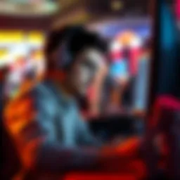 Online Poker Game A focused player at a computer screen playing online poker, showing strategy and concentration.