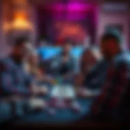 Online poker game A group of friends playing poker at home with cards and chips, showcasing a fun and relaxed atmosphere without any bots.