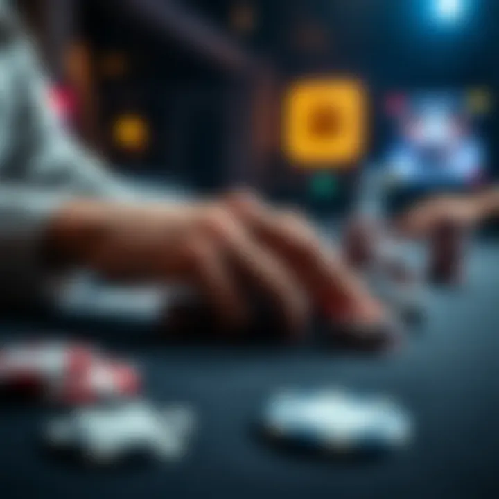 A close-up of poker cards and chips on a table during an online game