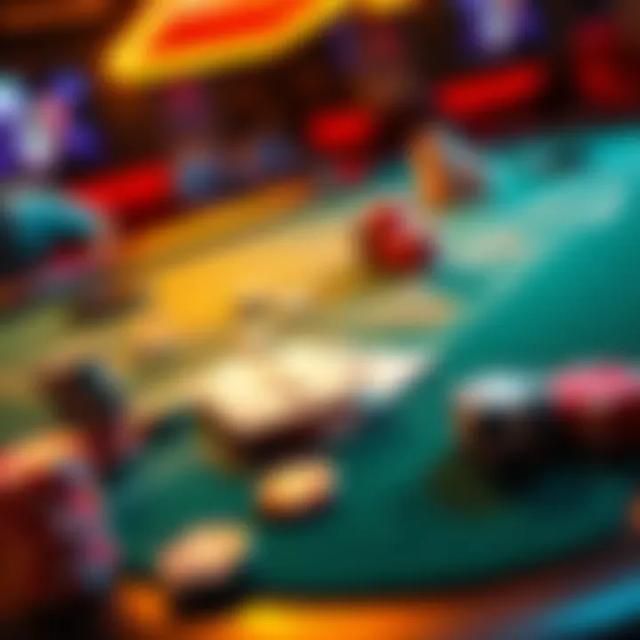 A vibrant online poker table featuring playing cards and poker chips, symbolizing the online poker scene in Missouri.