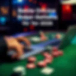 A person playing poker on a laptop with poker chips and cards on the table, showcasing online gambling in Texas.