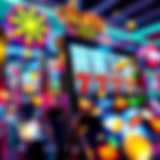 A colorful online slot machine with various symbols and flashing lights, showcasing the thrill of winning with bonus features.