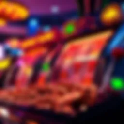A colorful online slot machine displaying high coin prices with spinning reels and bright lights