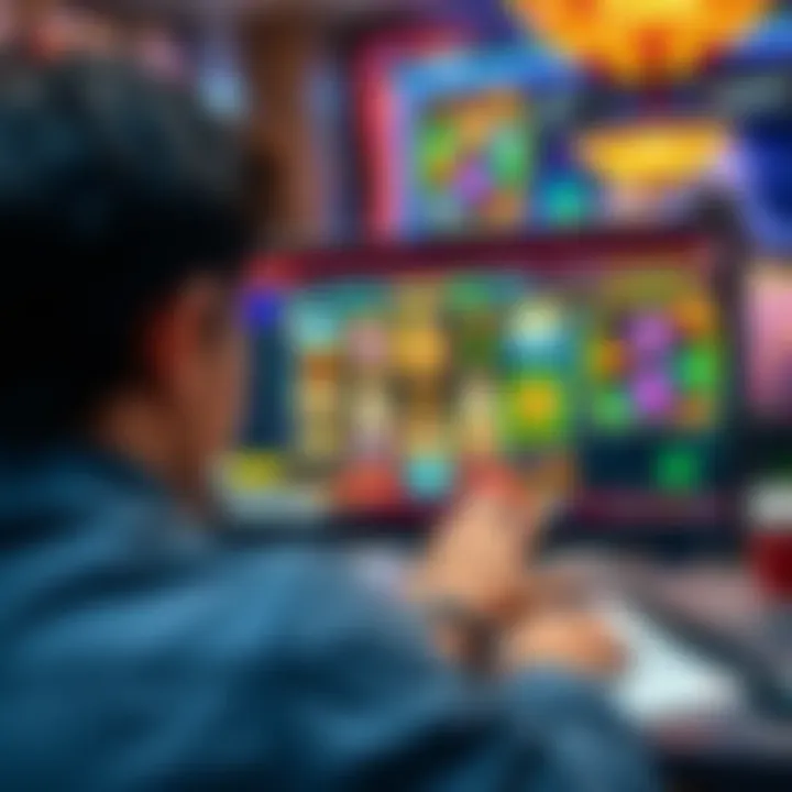 A beginner exploring an online sweepstakes casino on a computer, with colorful game graphics displayed on the screen.