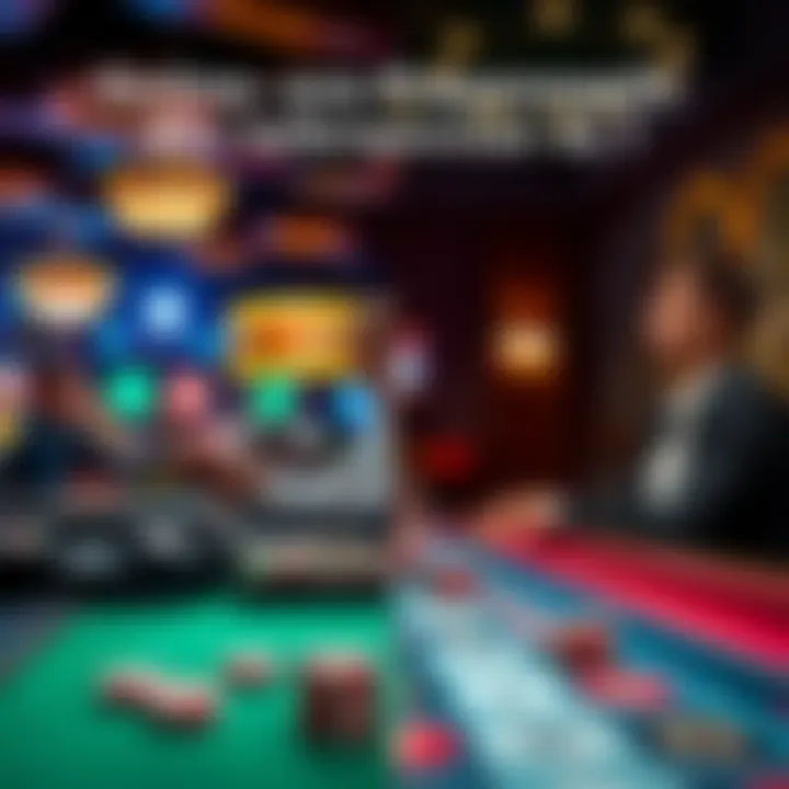 Online and Casino Gambling A split image showing a person playing casino games online and another person at a traditional casino table