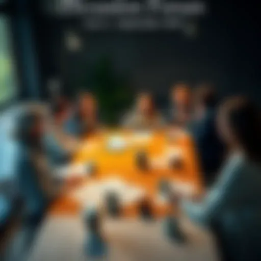 A diverse group of people engaged in a lively discussion around a table, with papers and coffee cups scattered about, reflecting various opinions on current topics.