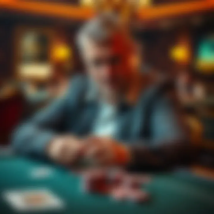 Ossi Ketola, known as Monarch, sitting at a poker table with chips and cards, showing intense concentration