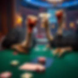 Two ostriches causing chaos at a blackjack table in Duel Online Casino