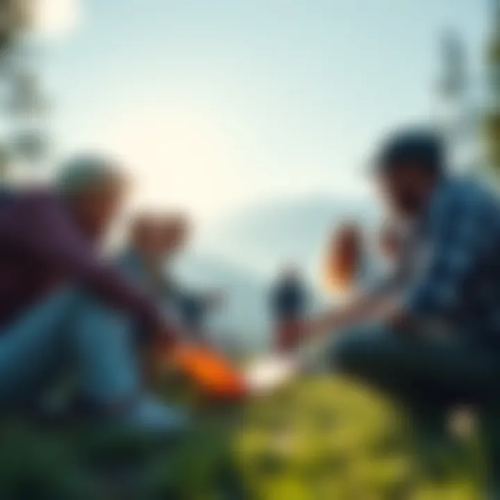 Outdoor Fun Activities People enjoying various outdoor activities like hiking, biking, and playing games together