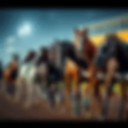 A group of underdog race horses lined up at the starting line, ready to compete in a thrilling race.