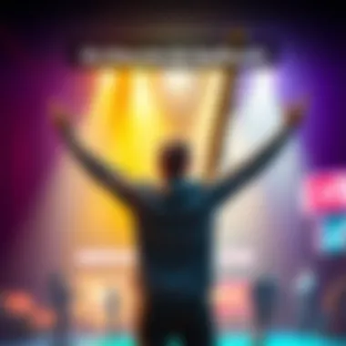 A determined person standing with arms raised in celebration, symbolizing triumph over gambling addiction, in a bright and hopeful setting.