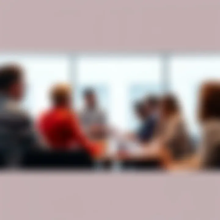 Overview of Today's Meeting A group of people discussing key topics in a meeting room with notes and laptops