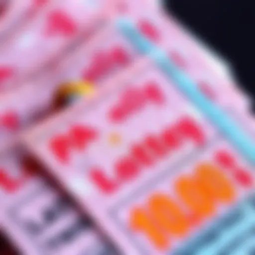 A close-up of colorful PA Lottery tickets showing potential winnings