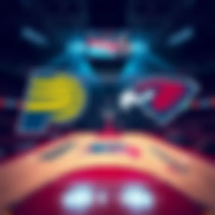 A basketball court featuring the Pacers and Hawks logos, with an intense crowd ready for the game.