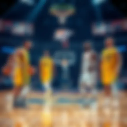 Indiana Pacers and Oklahoma City Thunder players on the court during NBA Championship game preparation