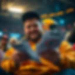 A Packers fan looking at betting slips, excited about the game between the Packers and Bears, illustrating two possible victory paths: a win for the Packers and a successful bet on the Bears.