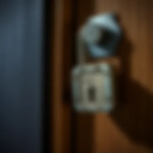 A sturdy padlock securing a wooden door
