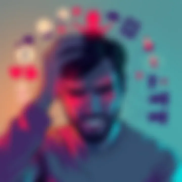 An illustration showing a person holding their head in pain surrounded by symbols of physical and emotional distress.