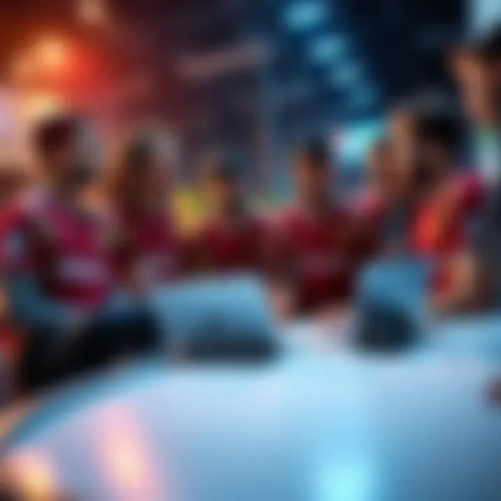 A group of friends discussing betting strategies with sports jerseys and a laptop on a table