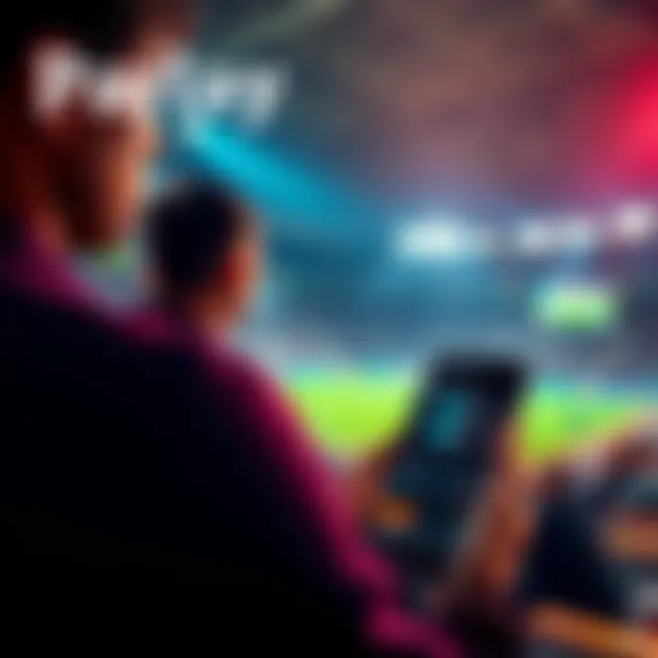 A person placing parlay bets on a mobile phone with a sports event in the background