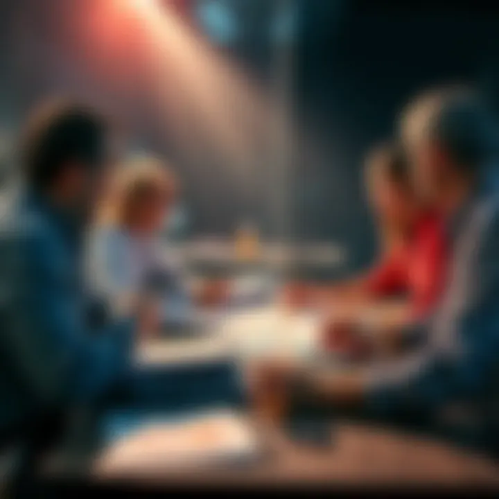 Group of people discussing their strategies for Parlay bets with charts and notes on a table