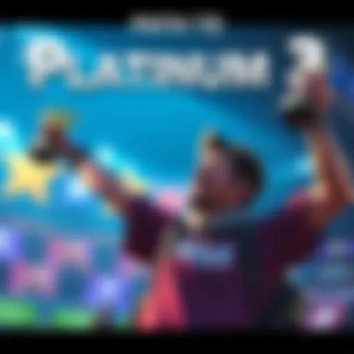 A gamer achieving Platinum 3 rank with a trophy in hand, celebrating their success in a multiplayer game.