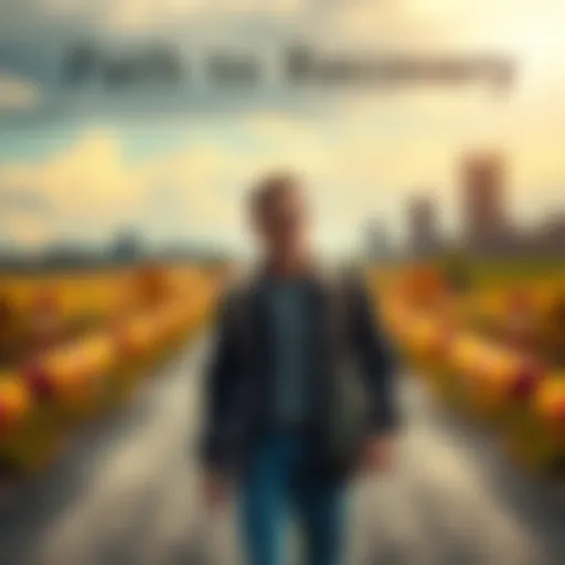 A person looking determined while walking on a road symbolizing a journey of recovery from gambling, with a hopeful expression.