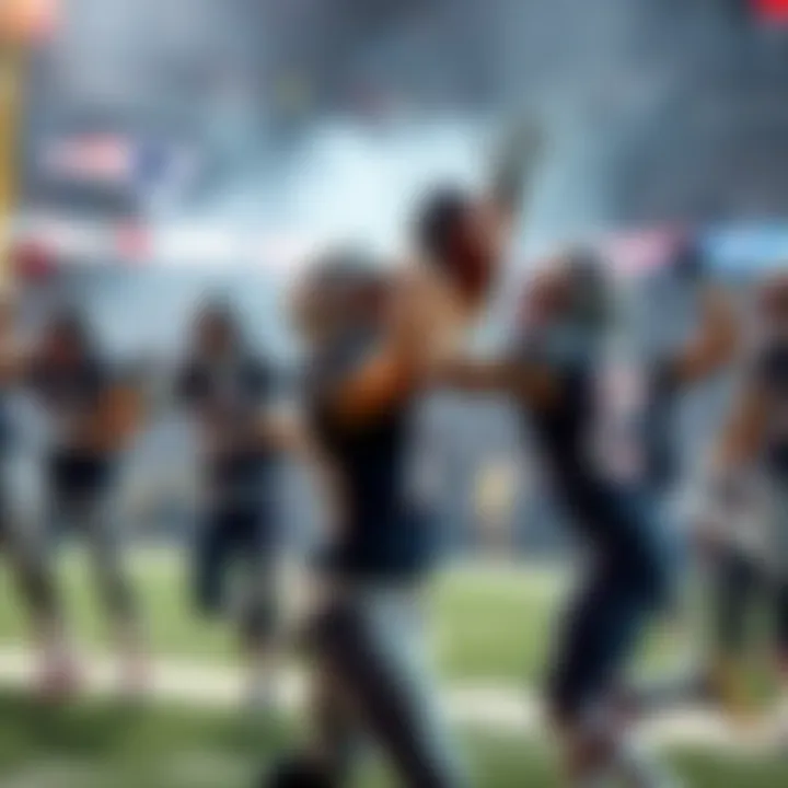 New England Patriots players celebrating after scoring a touchdown during a crucial game, showcasing excitement and team spirit.