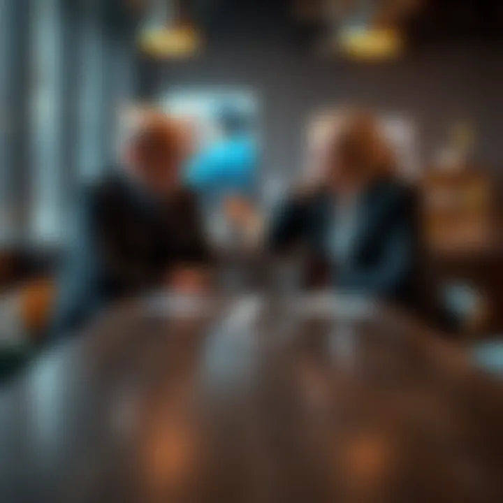 Two people engaged in a calm discussion at a table, symbolizing dialogue over conflict
