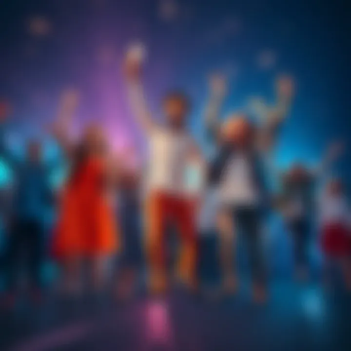 A group of excited people jumping in joy after winning a prize, with one person holding a ticket