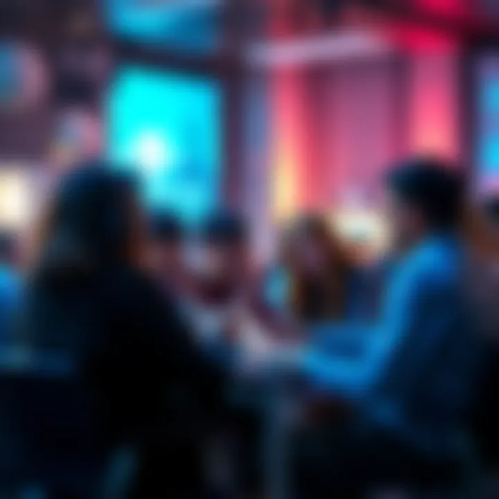 A group of people engaging in a lively discussion on a forum, sharing opinions and ideas